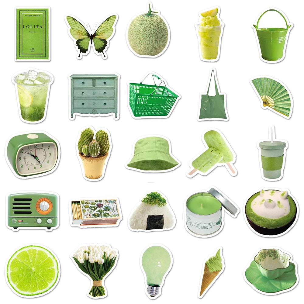 10/30/50 Pièces Autocollants Mignons Style Ins Vert Dessin Animé Esthétique Autocollant Jouet Ordinateur Portable Valise Scrapbook Téléphone Décoration Murale Autocollant