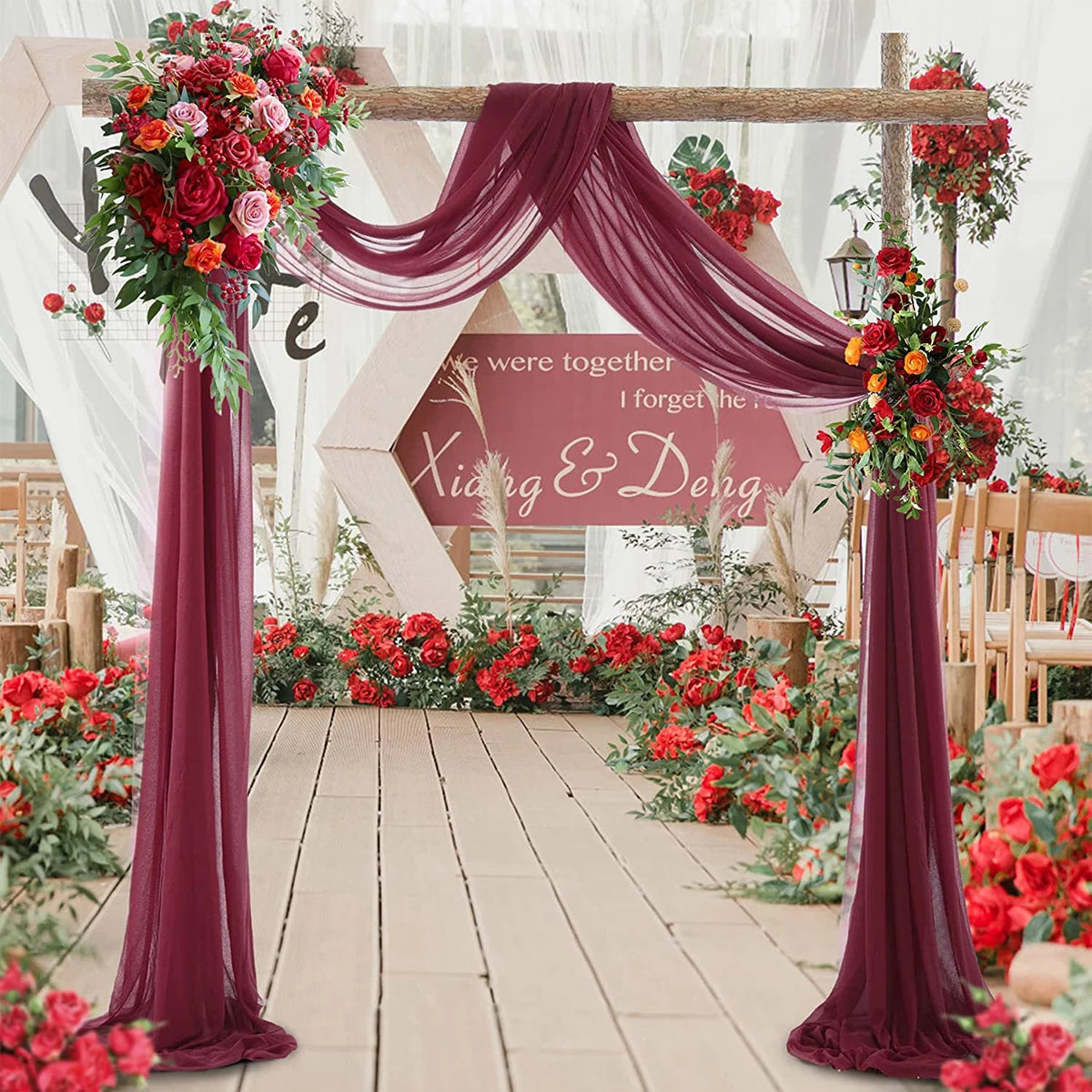 Tentures d'arche de mariage en mousseline de soie Rideau drapé Décoration de mariage, d'anniversaire, de cérémonie et de réception