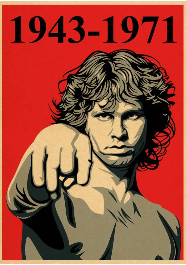The Doors Jim Morrison Vintage Retro banda de rock música Guitarra Póster de papel kraft mate Adhesivo de pared Decoración de habitación del hogar