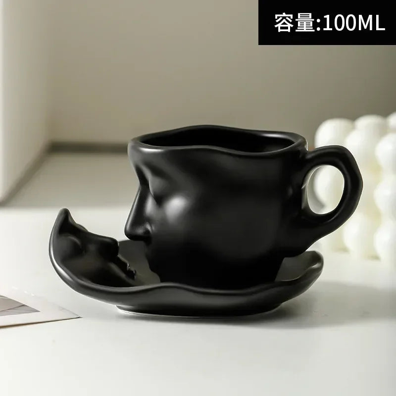 Taza de café/té italiana de cerámica creativa de 100 ml con personalidad y arte facial, regalos de San Valentín o bodas