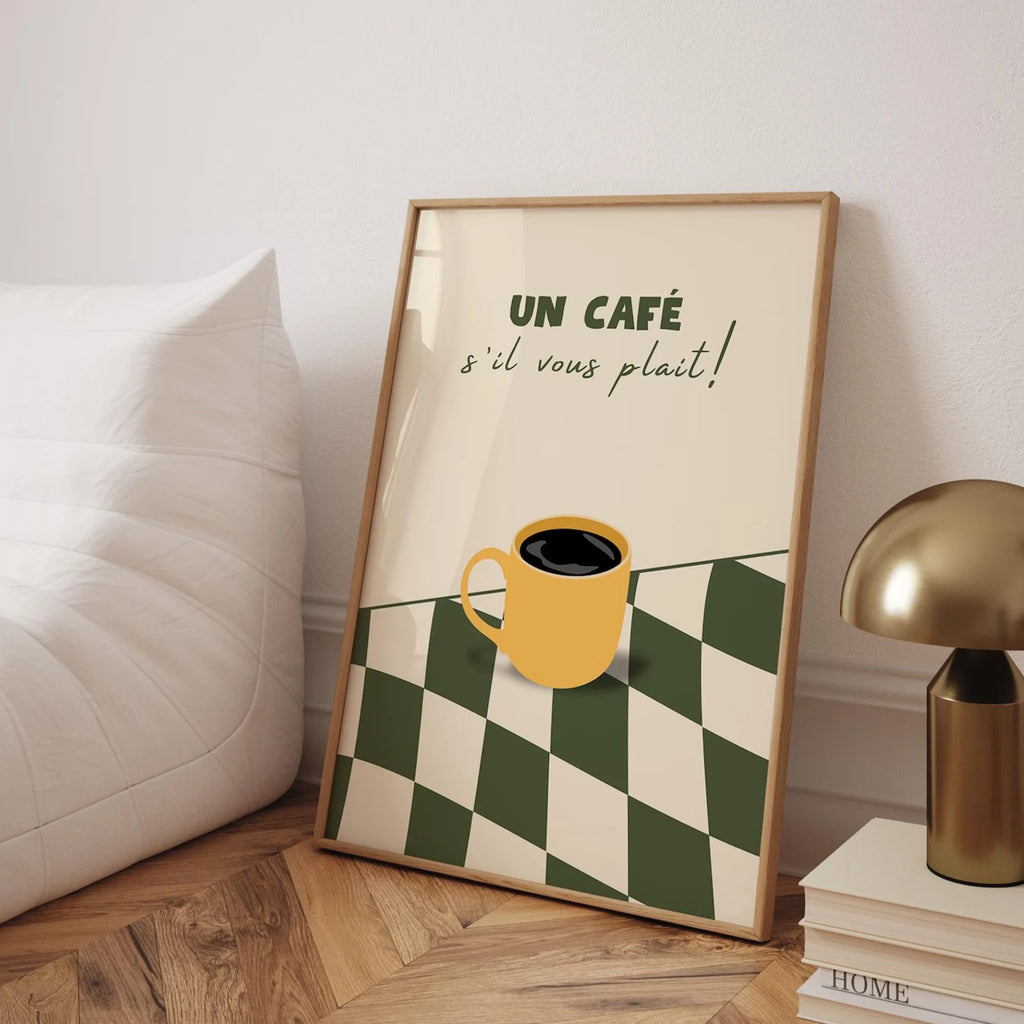 Un Cafe S'il Vous Plait Café Francés Arte de Pared Lienzo Impresión Pintura Póster Imagen Para Cocina Sala de Estar, Dormitorio Decoración del Hogar