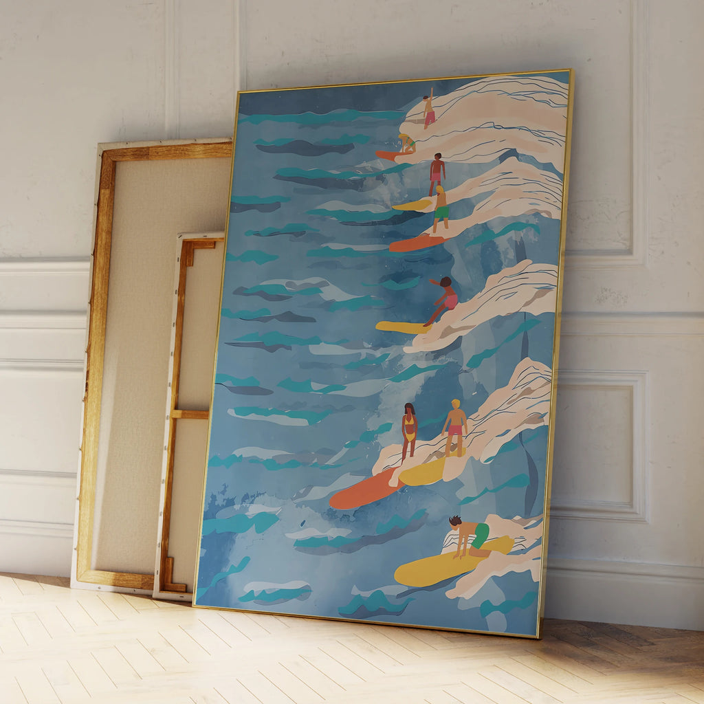 Affiches d'Art Mural Modernes Vagues de Surf Bleues Sérénité Toile Imprimée Peinture Tableau pour Salon Chambre Décoration Maison Étanche
