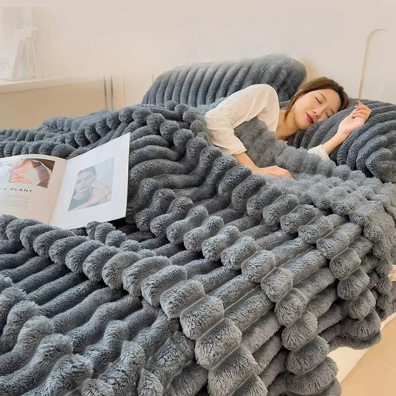 Couverture multifonctionnelle à rayures larges épaissie de couleur unie, peut être utilisée comme drap de lit, couvre-lit, couverture de sieste, couverture pour animaux de compagnie