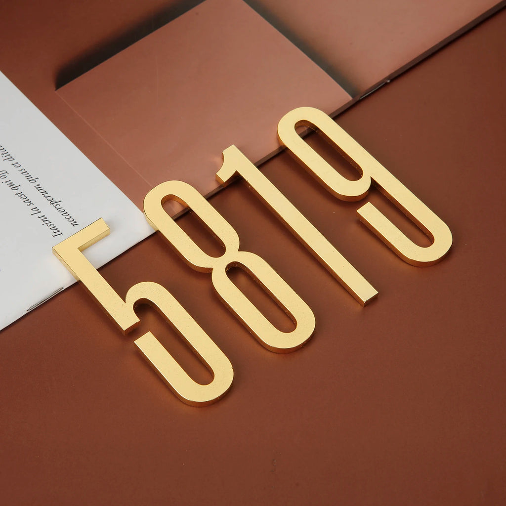 Número de puerta dorado con adhesivo de respaldo de 7 cm, número de casa de metal, número de puerta de apartamento para exteriores, hotel, hogar, etiqueta de buzón