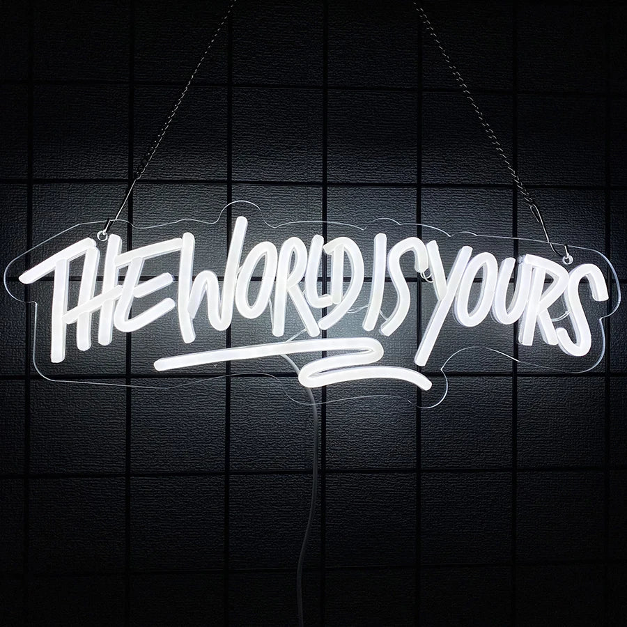 Letrero de neón "The World Is Yours", icono de letra led, alimentado por USB, utilizado para habitación, hogar, cita de San Valentín, decoración de fondo de boda.