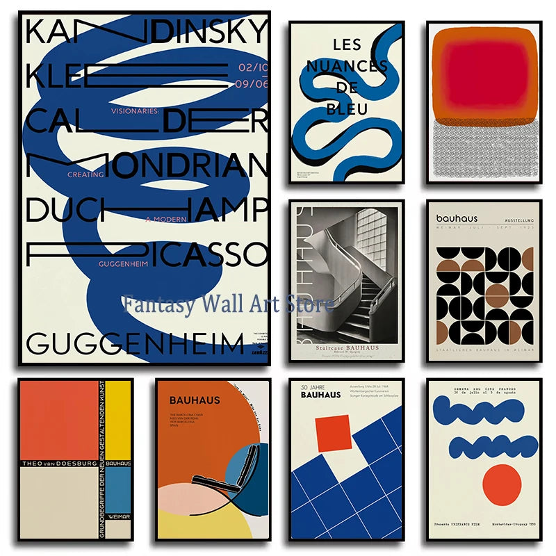 Arte de pared Bauhaus Estampado moderno de mediados de siglo Decoración minimalista de sala de estar Arte interior geométrico abstracto Impresiones en lienzo Decoración de pared