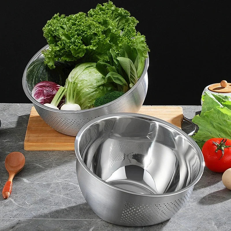 Colador de cocina, colador de acero inoxidable, lavador de arroz, cuencos para lavar vegetales y frutas para limpiar arroz y herramientas de cocina