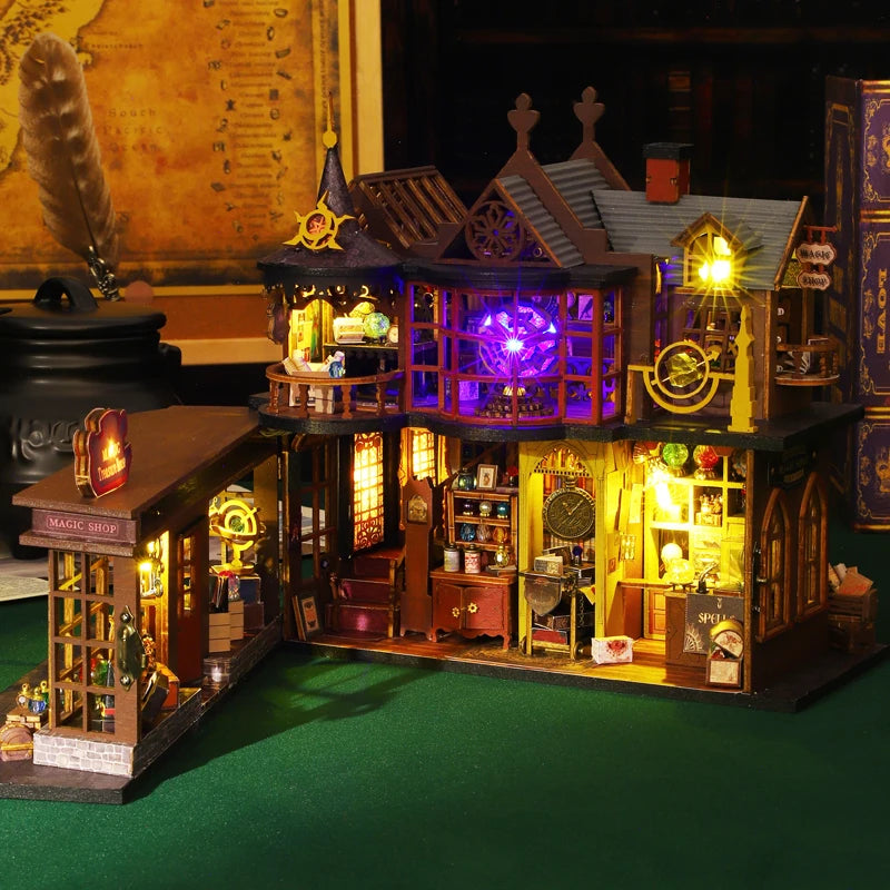 Miniature bricolage Magic Treasure House Book Nook - Puzzle 3D fait main, idée cadeau créative pour Noël, Halloween, Black Friday