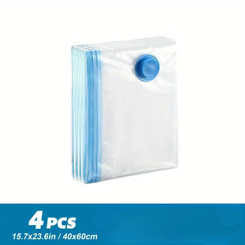 Lot de 4 sacs de rangement sous vide à compression, sac de rangement scellé pour vêtements, organisateur ménager pour économiser de l'espace, pompe manuelle non incluse