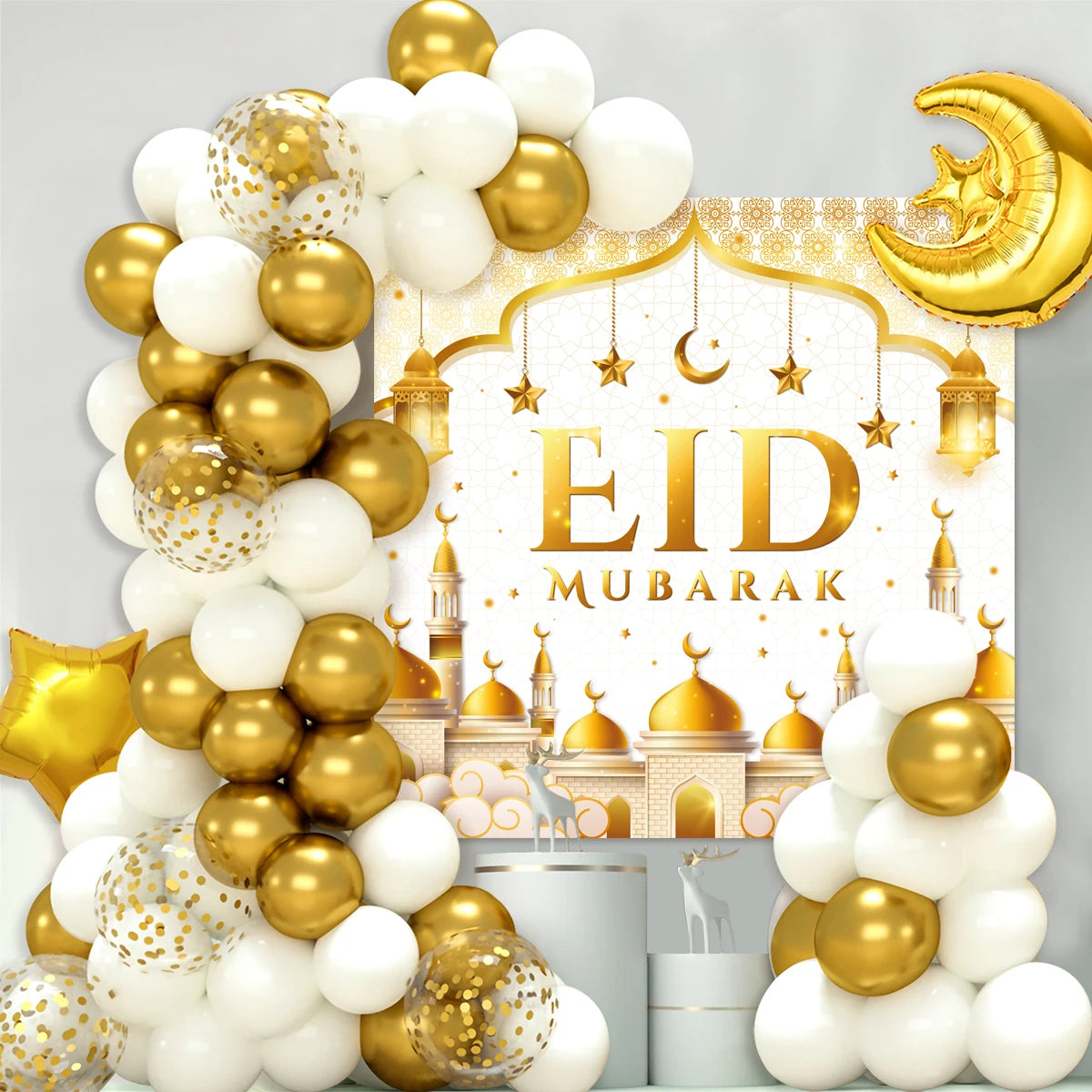 Lot de ballons Eid Mubarak pour le ramadan, décoration de ramadan Kareem, fournitures de fête musulmane islamique 2025
