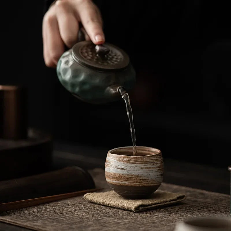 Japonés Hecho a Mano Taza de Té de Cerámica Rústica Juego de Té Kung Fu Taza Individual Estilo Antiguo Sendero Tranquilo Artesanía Antigua Regalo