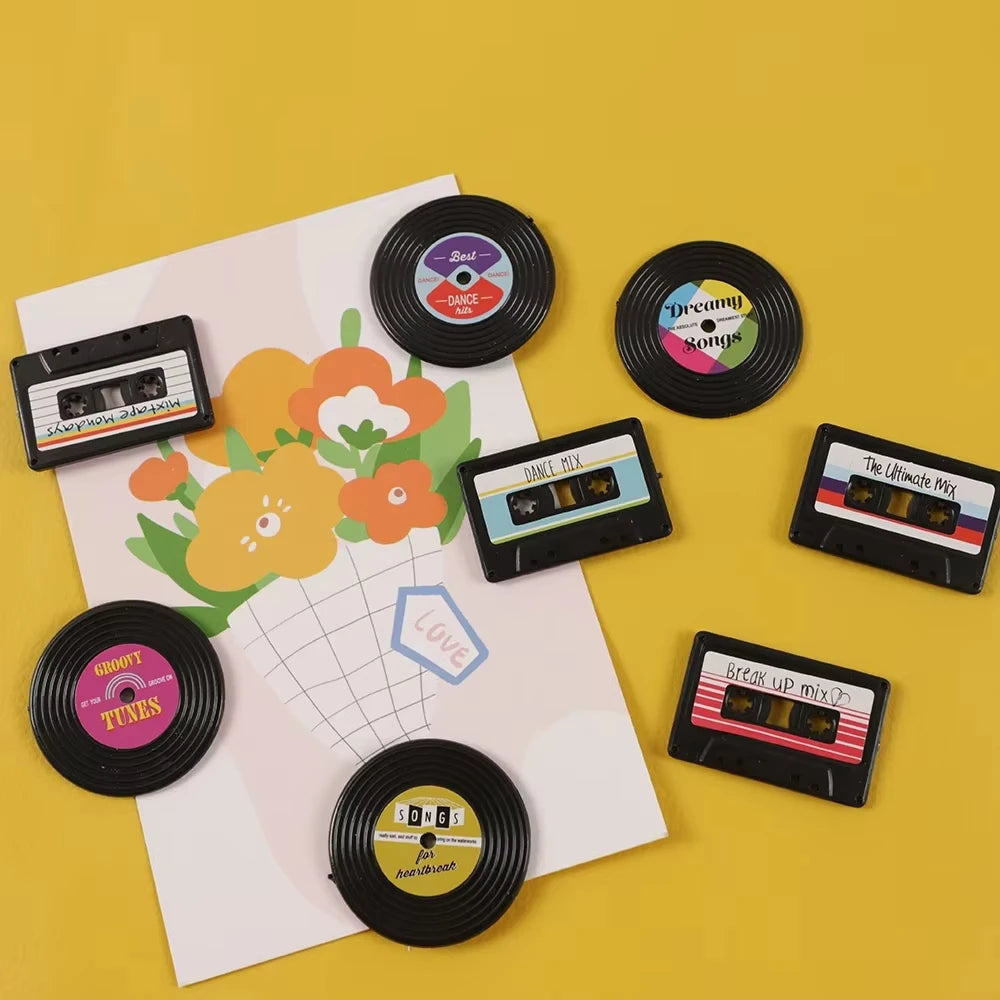 4Pcs Vintage Creative Gramophone Record Fridge Magnet Message Board Reminder Refrigerator Sticker for Home Kitchen Decoration