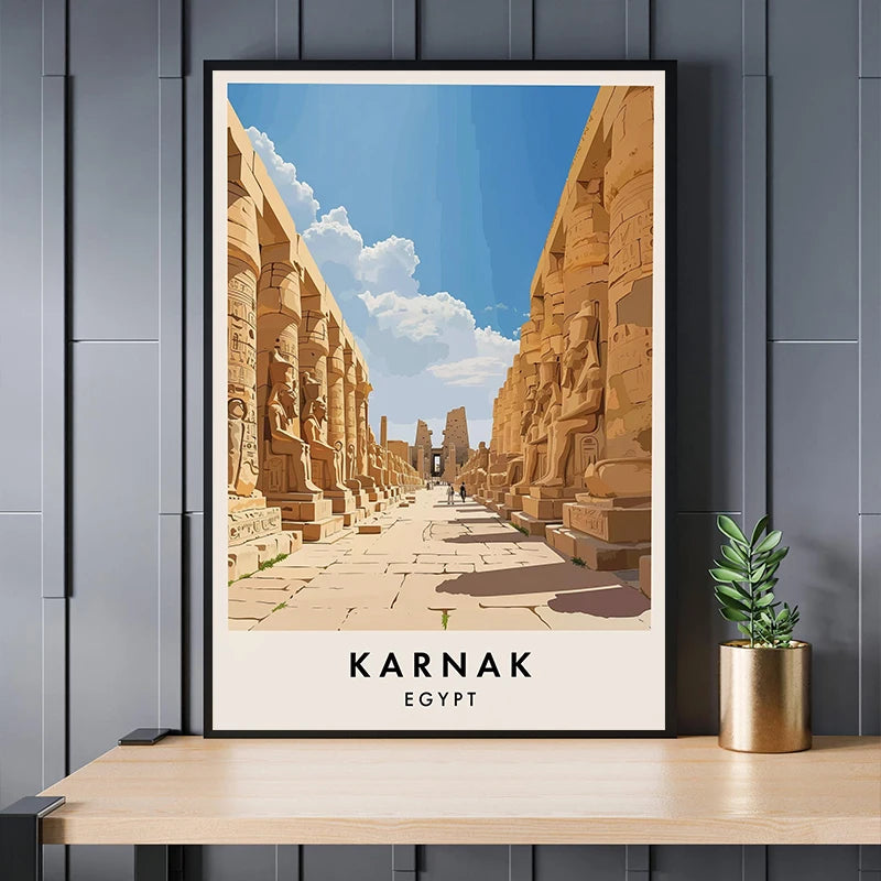 Arte de viaje de África Seychelles Templo de Luxor Karnak Póster Paisaje urbano Impresiones de póster Arte en lienzo de paisajes de Asia Pintura Decoración del hogar