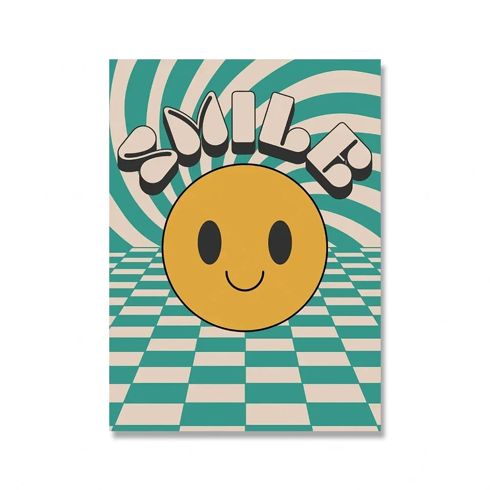 Classic Vintage Wall Art Laughing Smiling Flower Cartoon Funky Hippie HD Canvas Print Poster Home Living Room Bedroom Decoration