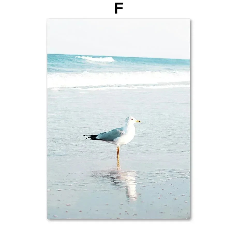Planche de Surf Mouette Parasol Mer Bleue Tableau Mural sur Toile Affiches et Impressions Nordiques Photos Murales Pour Salon Décoration