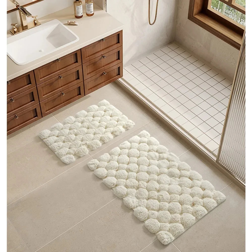Lot de 2 tapis de bain en coton ivoire – 40x60cm&50x80cm Lavables en machine pour salle de bain, baignoire et douche