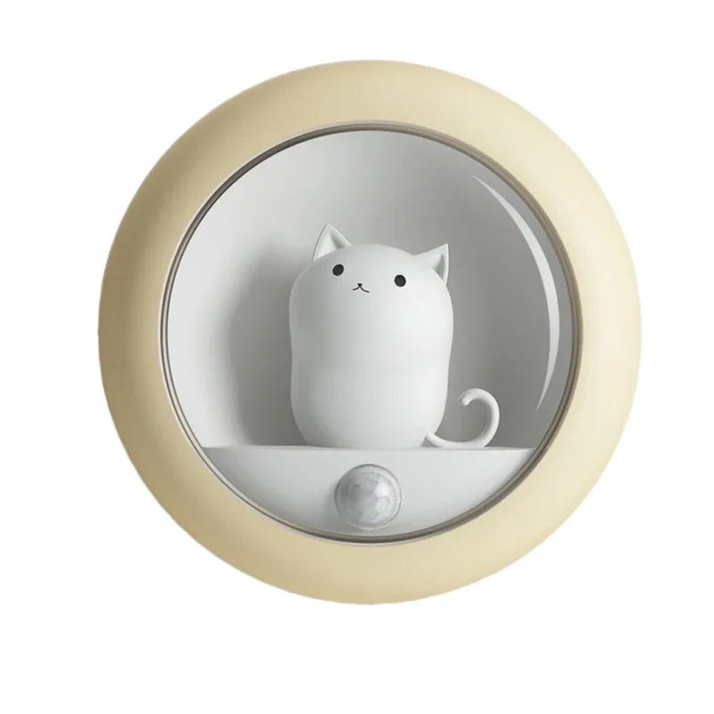 Luz de noche LED inteligente con sensor de movimiento, lámpara creativa de gato, recargable por USB, decorativa para armario, lámpara de pared colgante para dormitorio infantil, linda