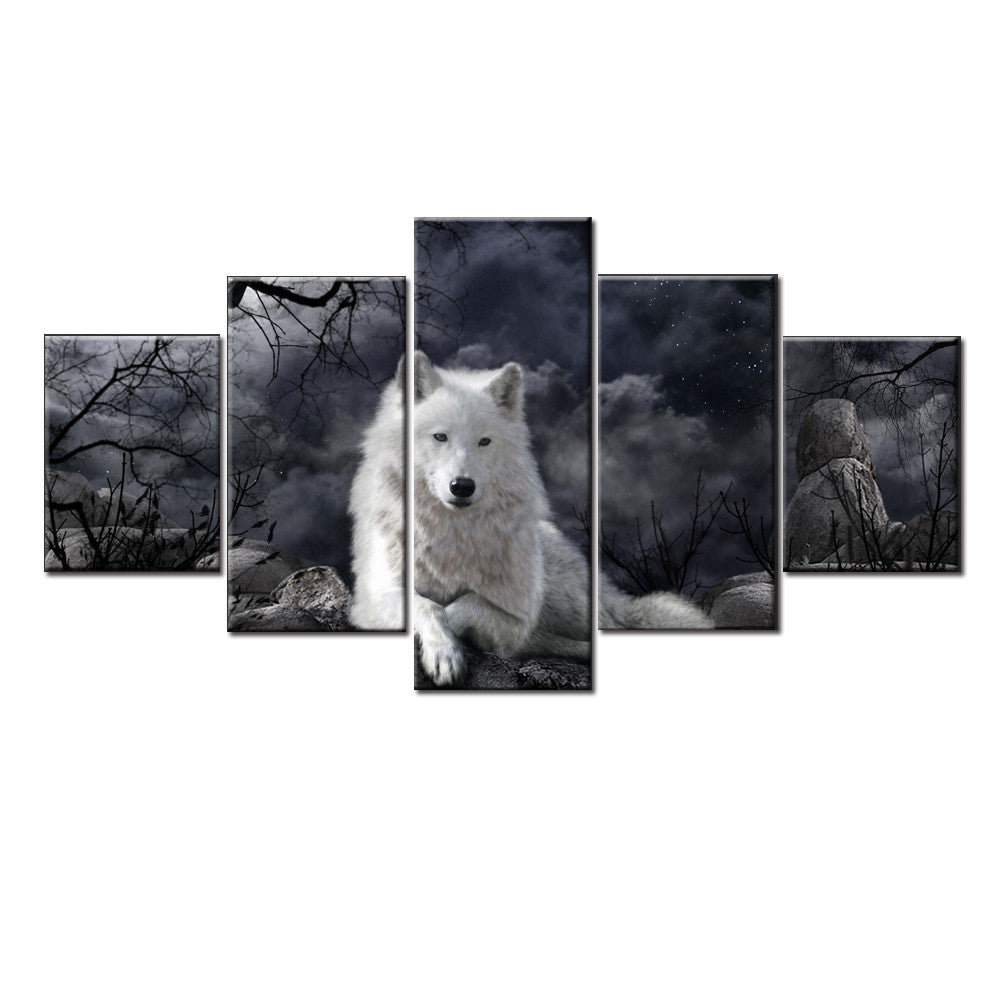 Cuadro en lienzo de 5 paneles de animal lobo, póster para decoración del hogar