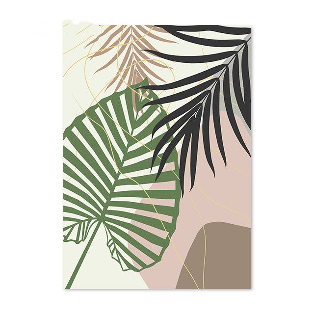 Pintura en lienzo para pared con hojas de plantas tropicales