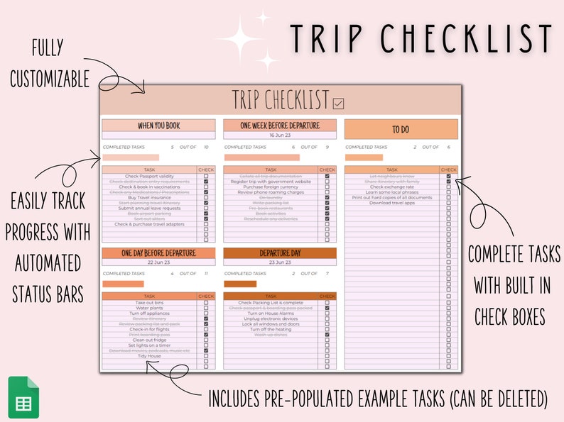 Planificateur de voyage Planificateur de voyage numérique pour un itinéraire de voyage Planificateur de vacances numérique Organisateur de voyages pour les vacances Budget de voyage Google Sheets