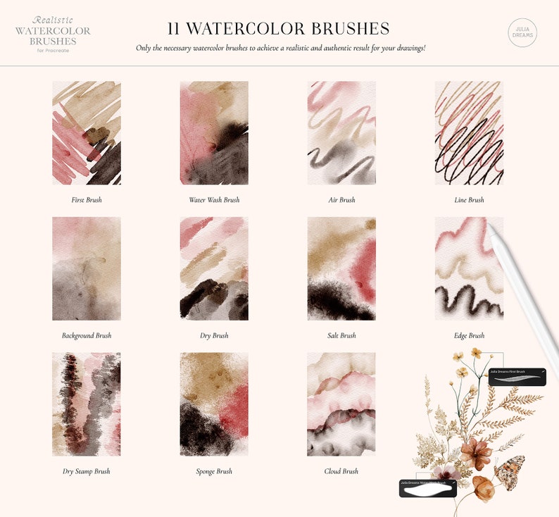Realistic Watercolor Procreate Brushes - Painting Kit for Procreate - iPad Brushes - Watercolor Brushes - Watercolor Canvas Digital Download