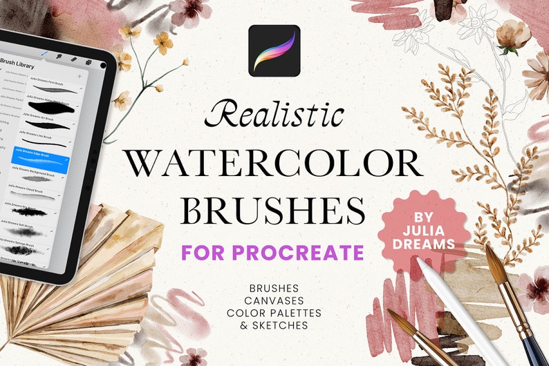Realistic Watercolor Procreate Brushes - Painting Kit for Procreate - iPad Brushes - Watercolor Brushes - Watercolor Canvas Digital Download