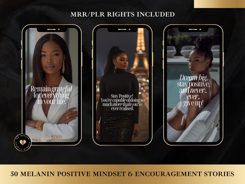 Historias de Instagram Melanin de Lujo: 50 Plantillas Motivacionales (MRR/PLR)