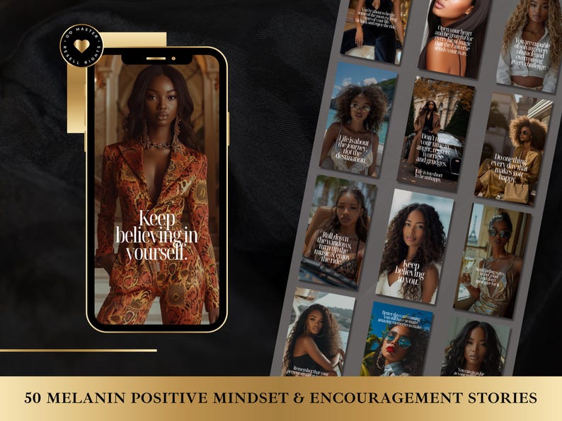 Historias de Instagram Melanin de Lujo: 50 Plantillas Motivacionales (MRR/PLR)