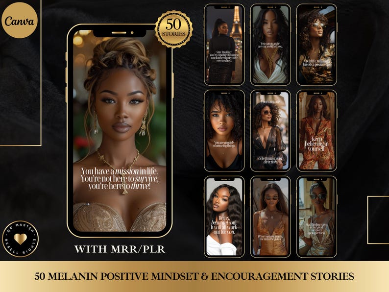 Historias de Instagram Melanin de Lujo: 50 Plantillas Motivacionales (MRR/PLR)