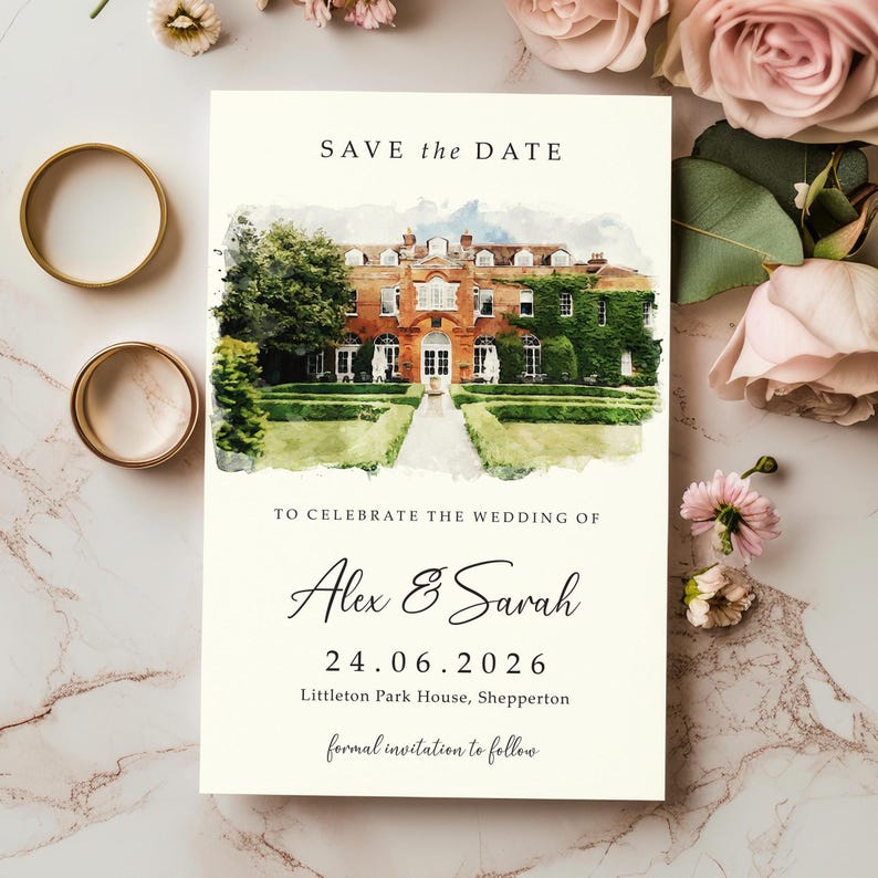 Carte numérique "Save the Date", E-faire-part aquarelle pour mariage, Illustration esquisse peinture dessin