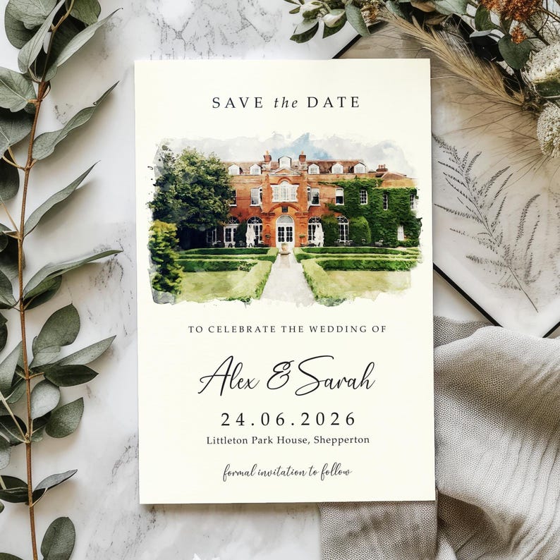 Carte numérique "Save the Date", E-faire-part aquarelle pour mariage, Illustration esquisse peinture dessin