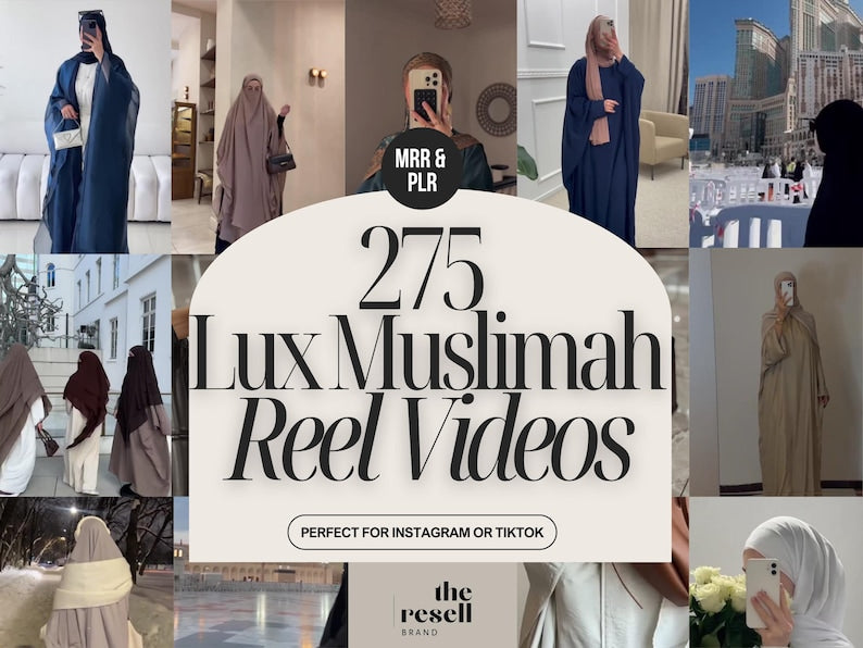 Pack de 275 vidéos Reels de luxe modestes pour femmes musulmanes | Modèle Canva modifiable | PLR + MRR | Kit de contenu esthétique pour hijabis