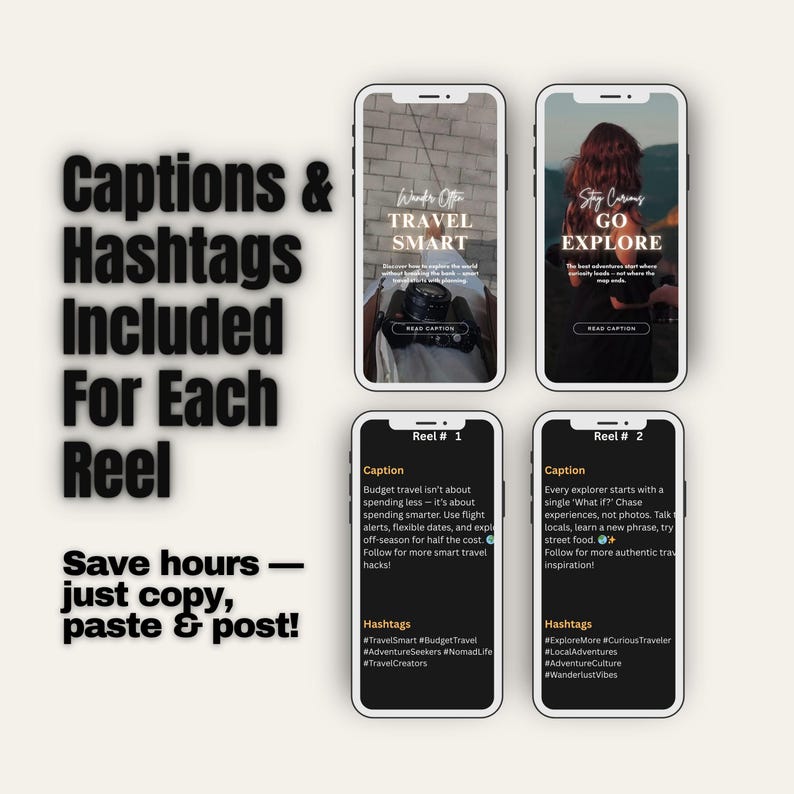 Reels inspiradores de viajes para Instagram: 70 plantillas de Canva con subtítulos (PLR MRR)