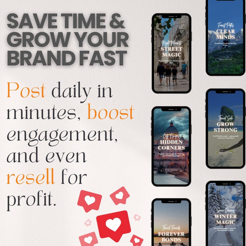 Reels inspiradores de viajes para Instagram: 70 plantillas de Canva con subtítulos (PLR MRR)