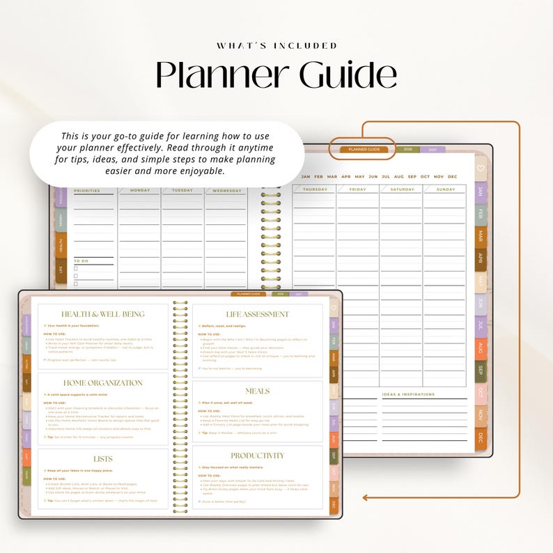 Planificateur numérique 2026 | Planificateur GoodNotes hyperlié adapté aux personnes atteintes de TDAH | Organisateur d'objectifs, de budget, de santé et de maison | Plan de vie non daté