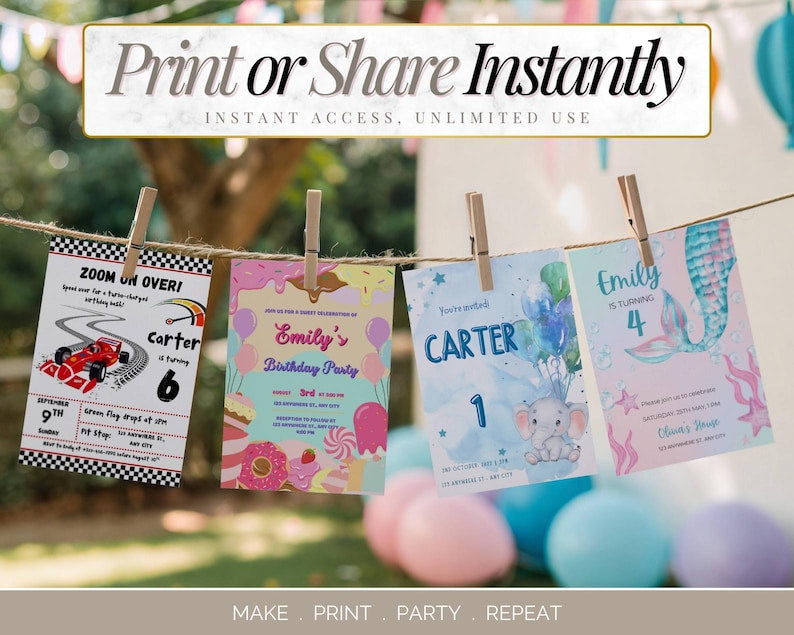 Pack d'invitations d'anniversaire numériques | Produit numérique PLR & MRR | 35 modèles Canva pour l'impression à la demande et le marketing numérique