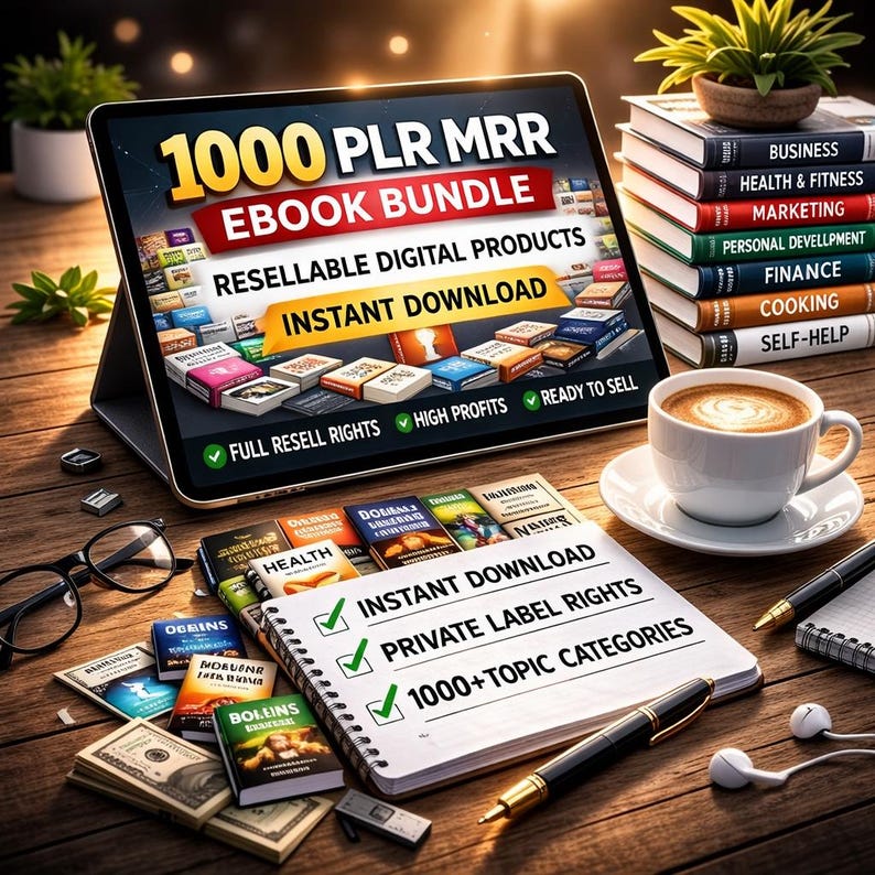 Pack de 1000 Ebooks PLR MRR, Produits numériques revendables (Téléchargement instantané)