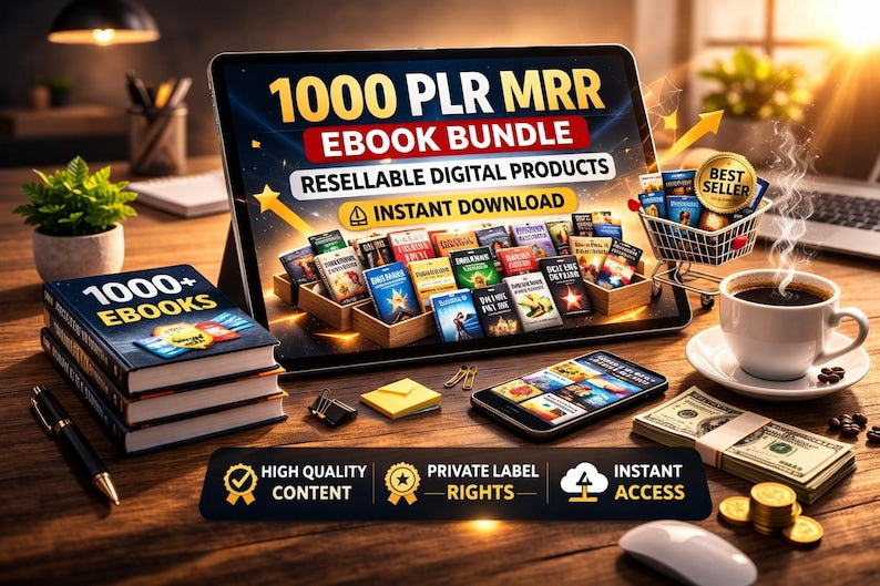 Pack de 1000 Ebooks PLR MRR, Produits numériques revendables (Téléchargement instantané)