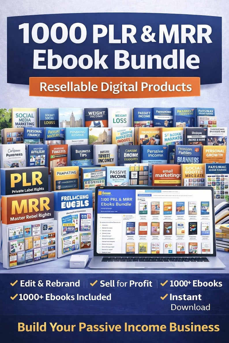 Pack de 1000 Ebooks PLR MRR, Produits numériques revendables (Téléchargement instantané)