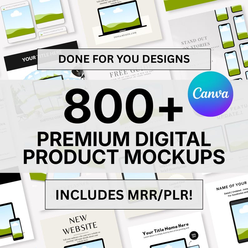 Lot de plus de 800 maquettes Canva : Maquettes de produits numériques (PLR/MRR)